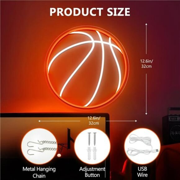 Basketball Neon Sign LED Wall Light Dimmable Sports Decor for Room Bedroom - Picture 6 of 8